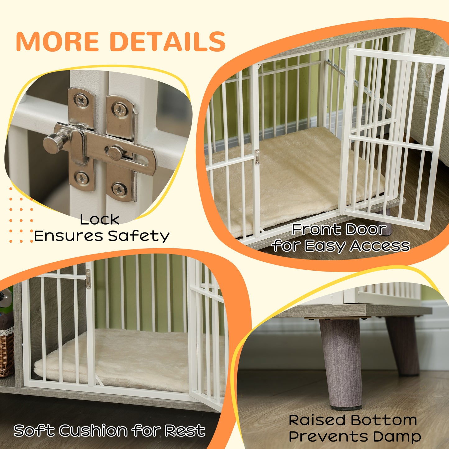 PawHut Dog Crate Furniture, Indoor Pet Kennel Cage, Top End Table w/ Soft Cushion, Lockable Door, for Small Dogs, 98 x 48 x 70.5 cm - Grey