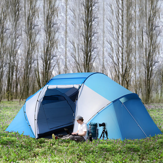 outsunny-4-6-man-camping-tent-w-two-bedroom-hiking-sun-shelter-uv-protection-tunnel-tent-blue-and-white