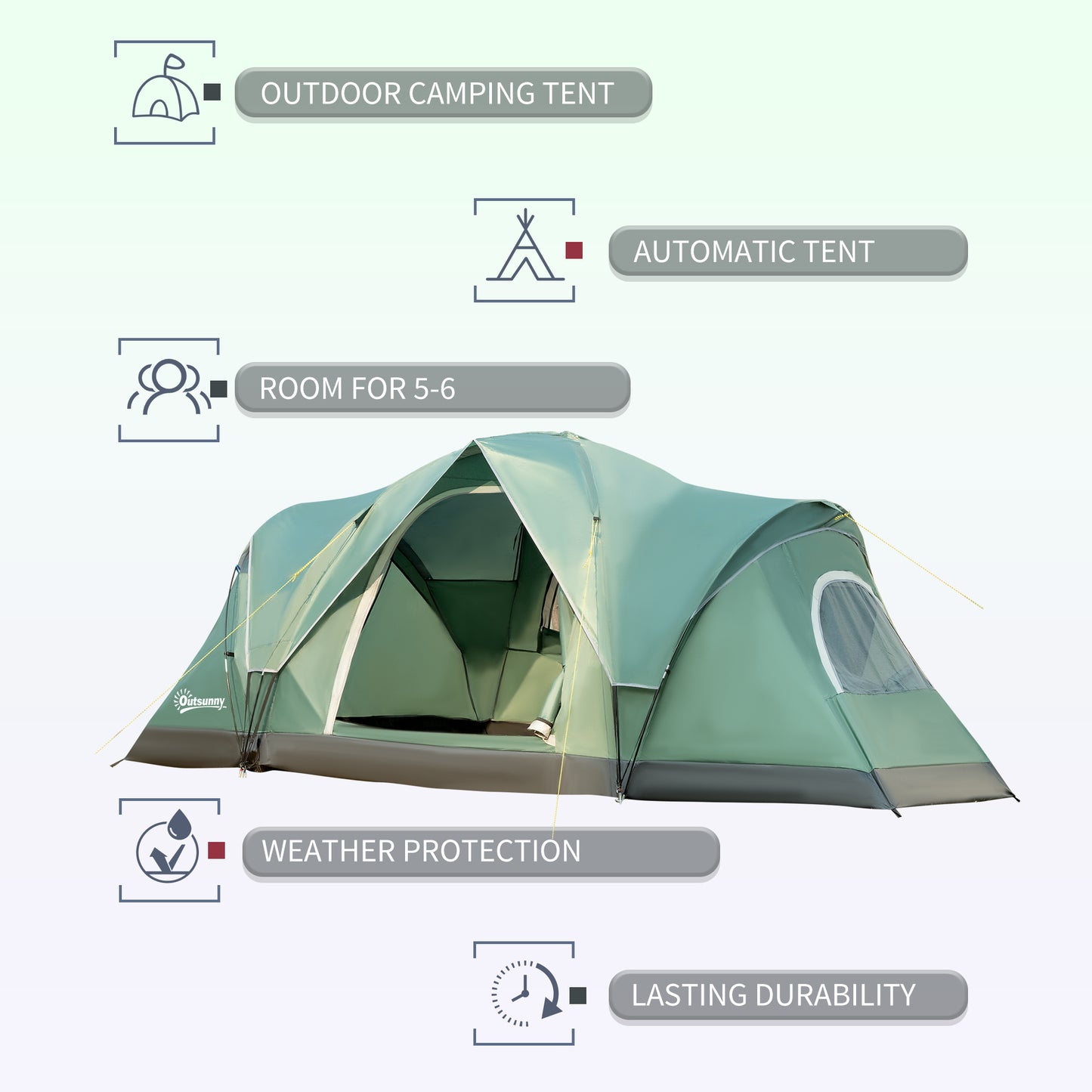 outsunny-5-6-man-dome-camping-tent-hiking-shelter-uv-protection-3000mm-water-resistant-tunnel-tent-dark-green