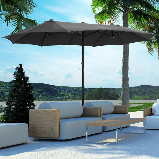 outsunny-4-6m-garden-parasol-double-sided-sun-umbrella-patio-market-shelter-canopy-shade-outdoor-with-cross-base-grey