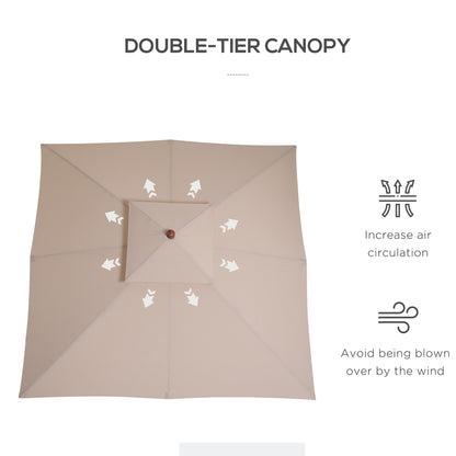 outsunny-beige-parasol-patio-3x3m-double-tier-garden-sun-umbrella-sunshade-outdoor-wood-wooden-canopy-tier