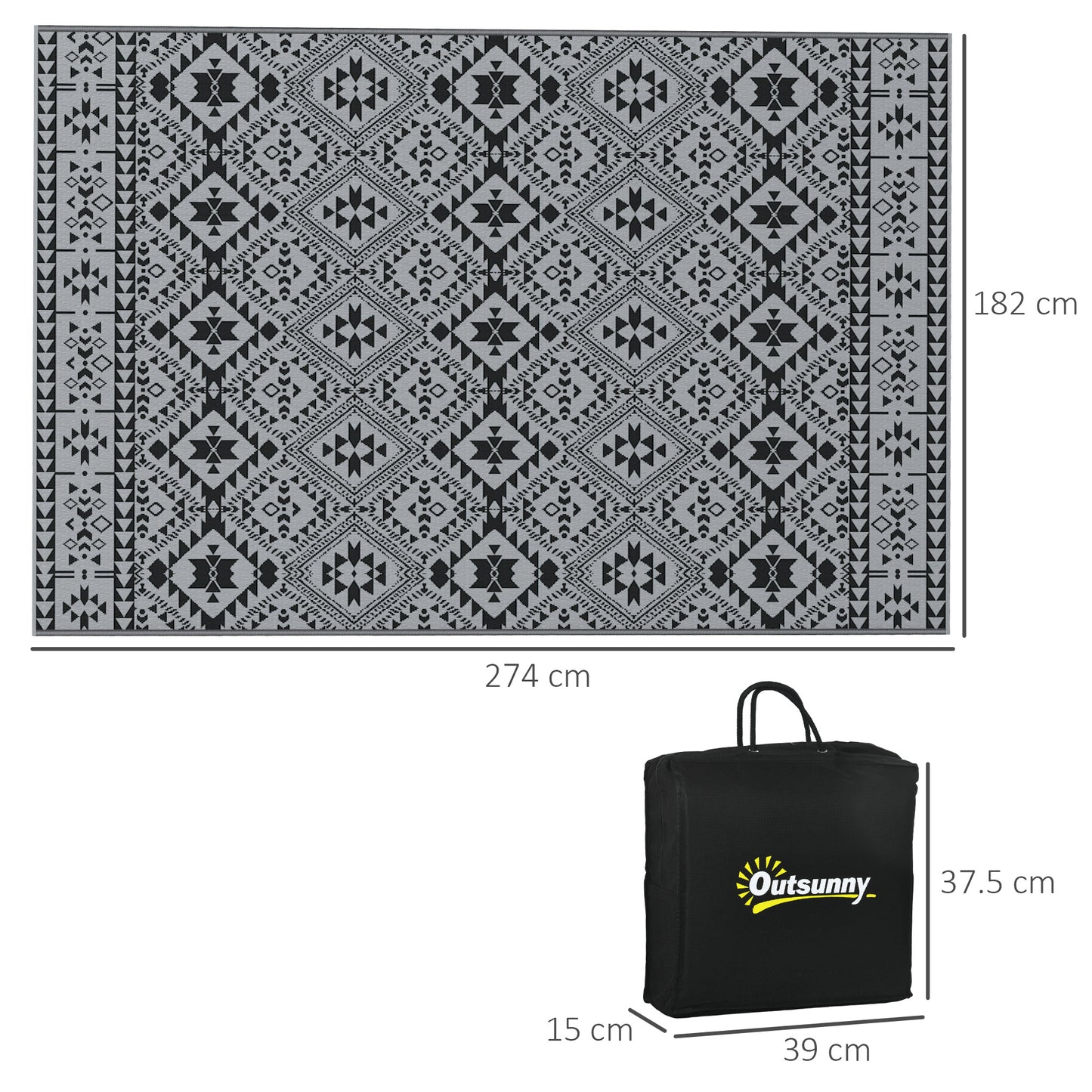 outsunny-plastic-straw-reversible-rv-outdoor-rug-with-carry-bag-182-x-274cm-black-and-grey