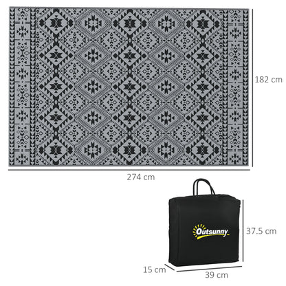 outsunny-plastic-straw-reversible-rv-outdoor-rug-with-carry-bag-182-x-274cm-black-and-grey