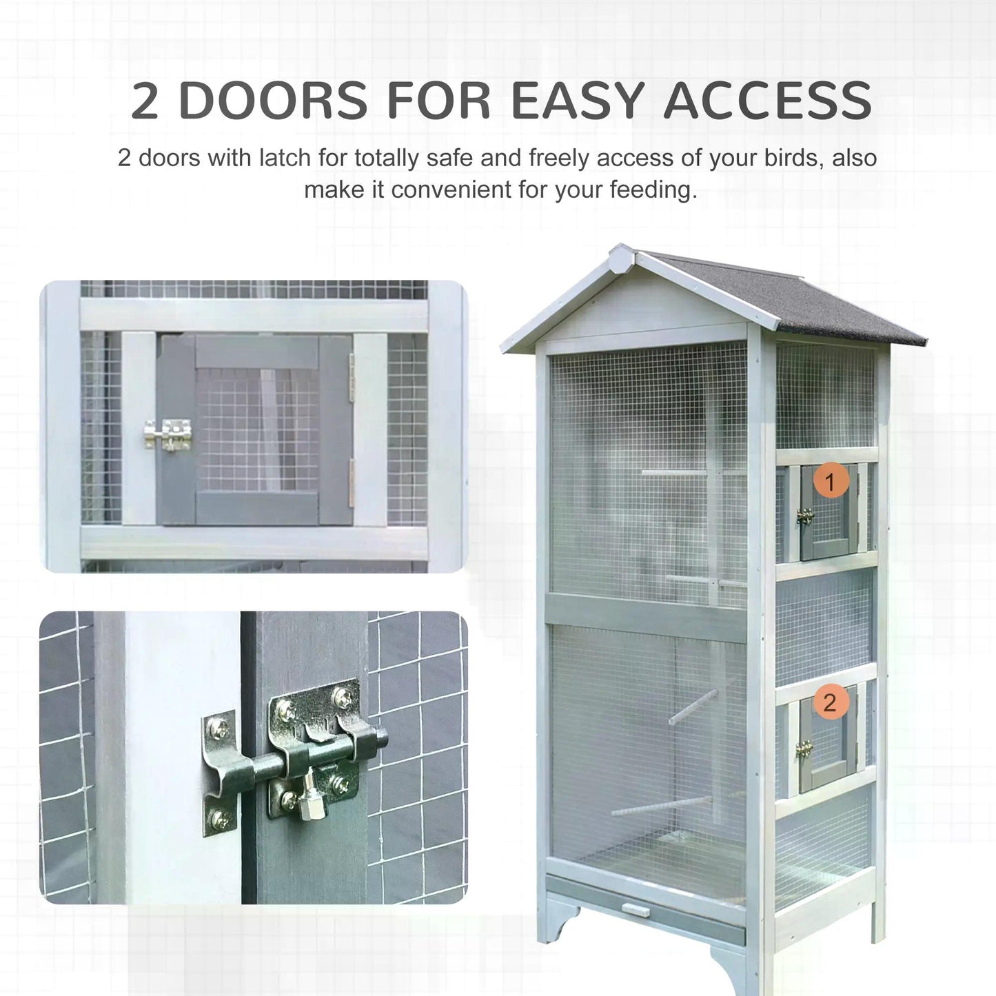 PawHut Wooden Outdoor Bird Cage, Featuring a Large Play House with Removable Bottom Tray 4 Perch