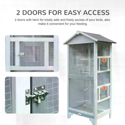 PawHut Wooden Outdoor Bird Cage, Featuring a Large Play House with Removable Bottom Tray 4 Perch