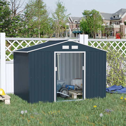 outsunny-9-x-6ft-outdoor-garden-roofed-metal-storage-shed-tool-box-with-foundation-ventilation-doors-dark-grey
