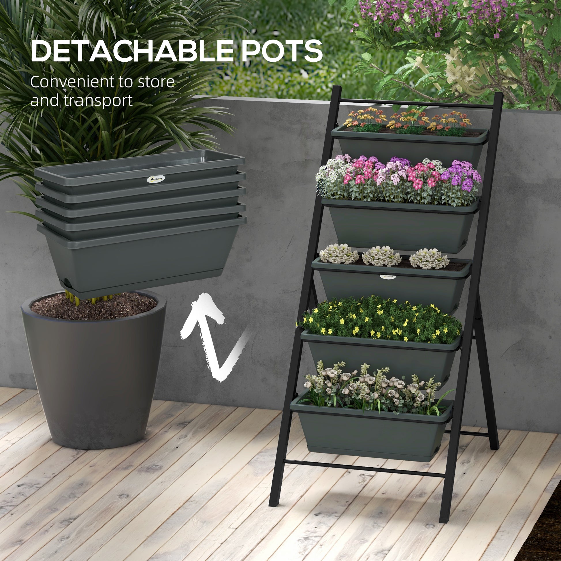 grow pot container stands for outdoor plants Outsunny 5-Tier Vertical Garden Planter, Outdoor Plant Stand – GardenArch