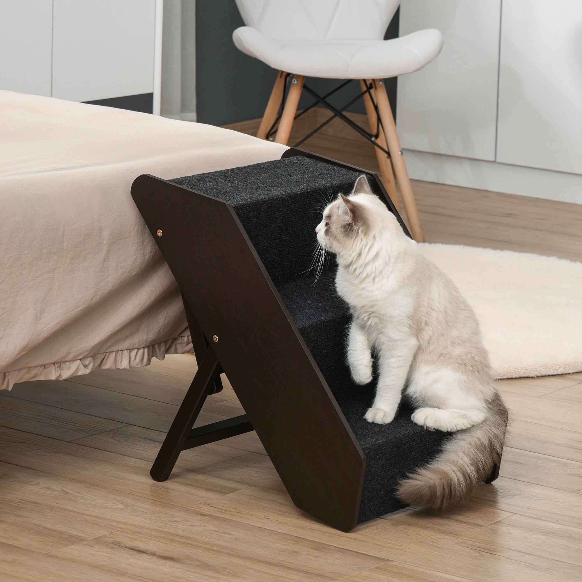 Pawhut Pet-3 Steps Ladder Ramp-Dark Brown – GardenArch