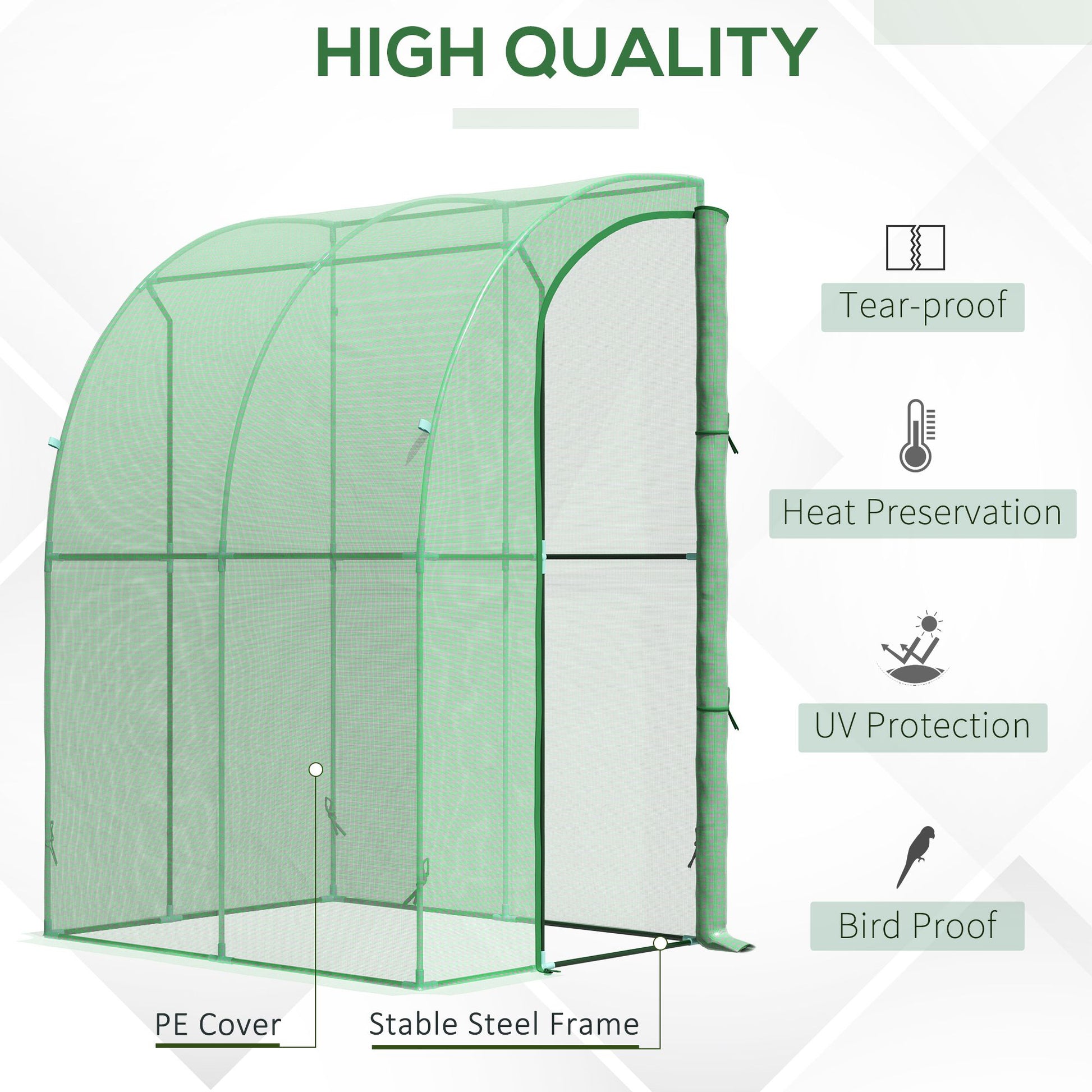 outsunny-walk-in-greenhouse-lean-to-wall-tunnel-greenhouse-with-zippered-roll-up-door-pe-cover-and-steel-frame-for-garden-143-x-118-x-212-cm