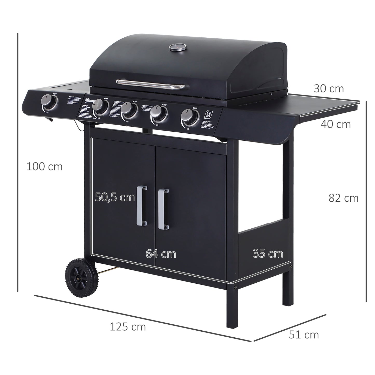 outsunny-4-1-gas-burner-grill-bbq-trolley-backyard-garden-smoker-side-burner-barbecue-w-storage-side-table-wheels