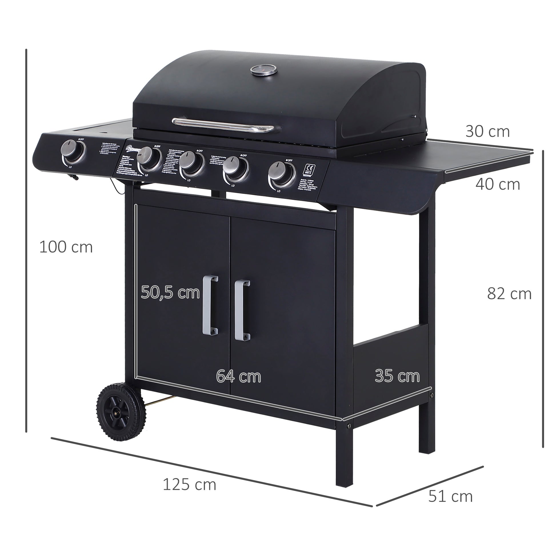 outsunny-4-1-gas-burner-grill-bbq-trolley-backyard-garden-smoker-side-burner-barbecue-w-storage-side-table-wheels