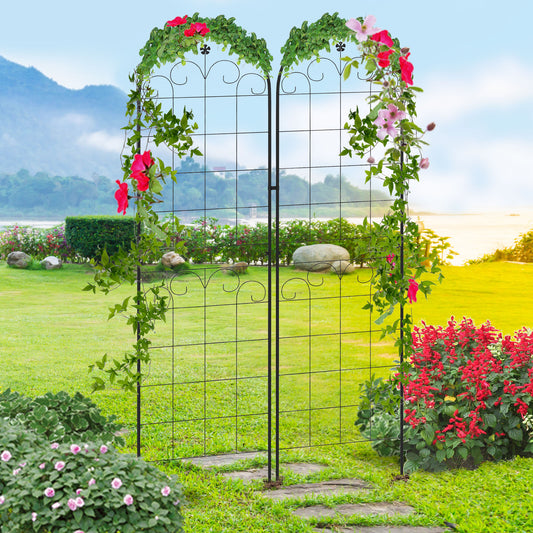 outsunny-metal-trellis-set-of-2-garden-trellis-for-climbing-plants-support-frames-floral-design