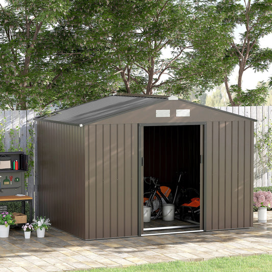 outsunny-9-x-6ft-garden-metal-storage-shed-outdoor-storage-shed-with-foundation-ventilation-doors-brown
