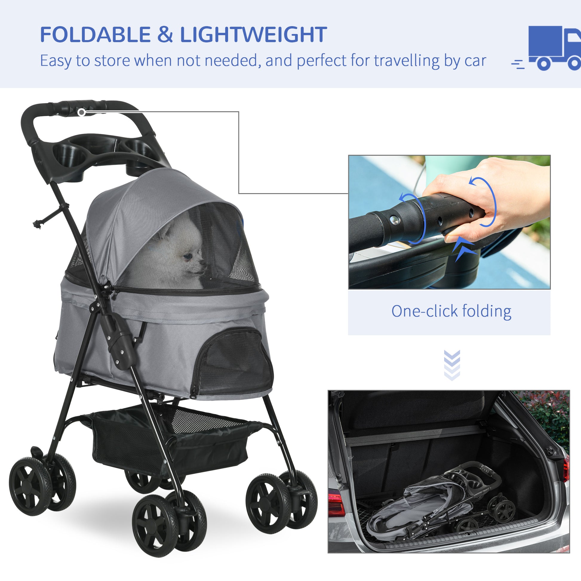 PawHut Dog Stroller with Rain Cover, Dog Pushchair One-Click Fold Trol – GardenArch