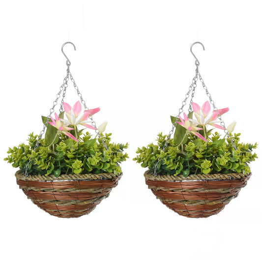 outsunny-pack-of-2-artificial-clematis-flowers-hanging-planter-basket-for-indoor-outdoor-decoration