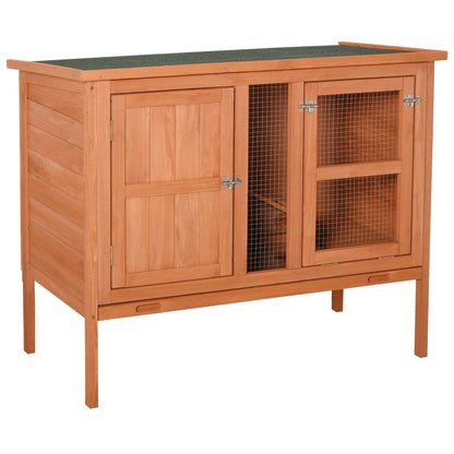 PawHut Wooden Guinea Pigs Hutches Elevated Pet House Bunny Cage with Slide-Out Tray Lockable Door Outdoor Openable Roof 102 x 56 x 85cm Natural