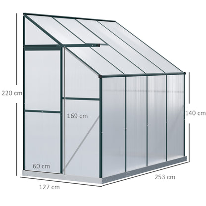 outsunny-walk-in-greenhouse-lean-to-wall-greenhouse-garden-heavy-duty-aluminium-polycarbonate-with-roof-vent-for-plants-253-x-127-x-220-cm