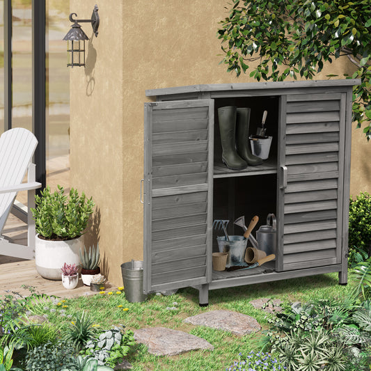 outsunny-garden-shed-wooden-garden-storage-shed-2-door-unit-solid-fir-wood-garage-tool-organisation-cabinet-87l-x-46-5w-x-96-5hcm-grey