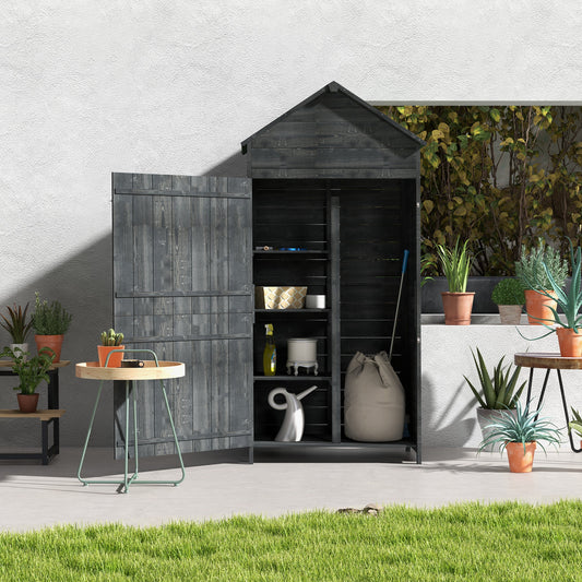 outsunnygarden-storage-4-tier-wooden-garden-outdoor-shed-3-shelves-utility-gardener-cabinet-lockable-2-doors-grey