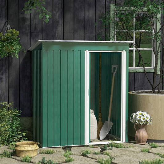 outsunny-5-x-3ft-garden-storage-shed-with-sliding-door-and-sloped-roof-outdoor-equipment-tool-garden-green