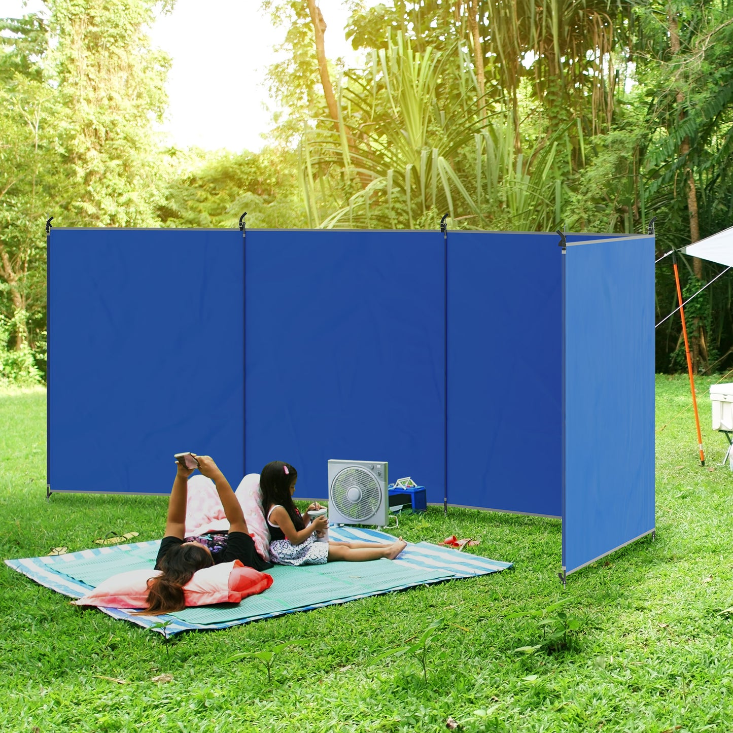 outsunny-camping-windbreak-foldable-portable-wind-blocker-w-carry-bag-and-steel-poles-beach-sun-screen-shelter-privacy-wall-450cm-x-150cm