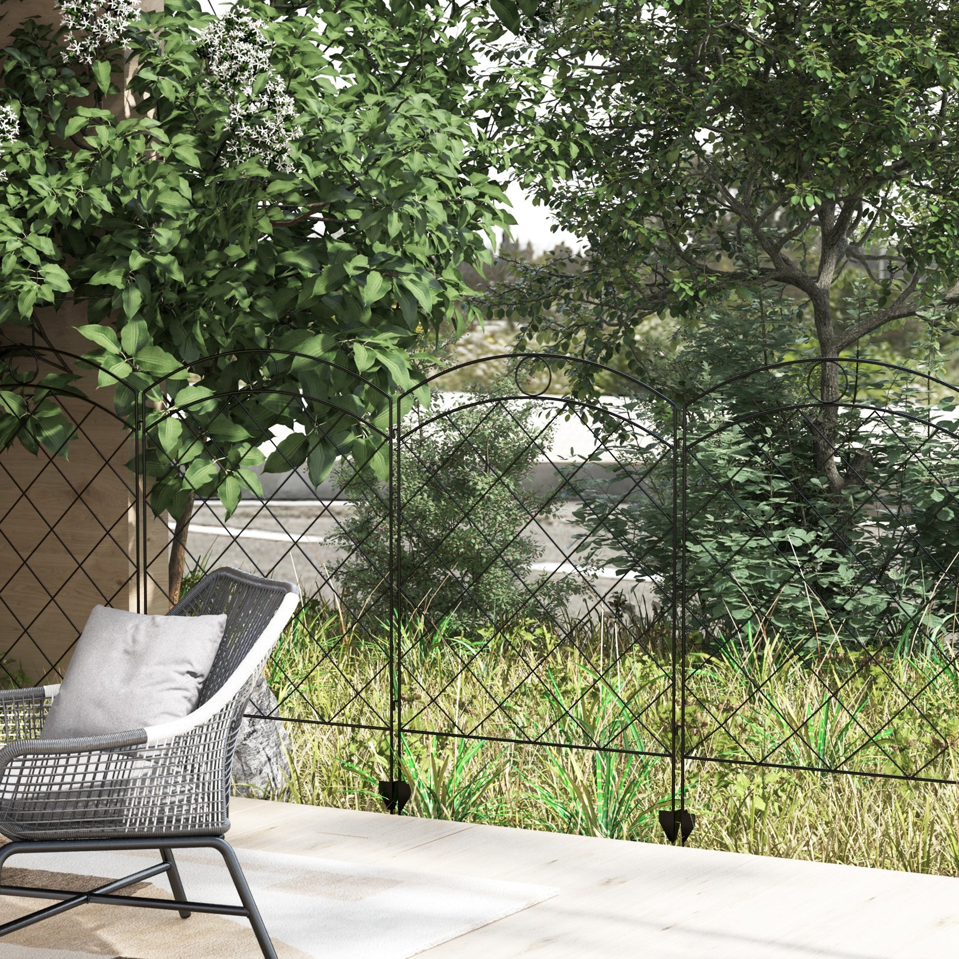 outsunny-steel-decorative-outdoor-picket-fence-panels-set-of-4-black