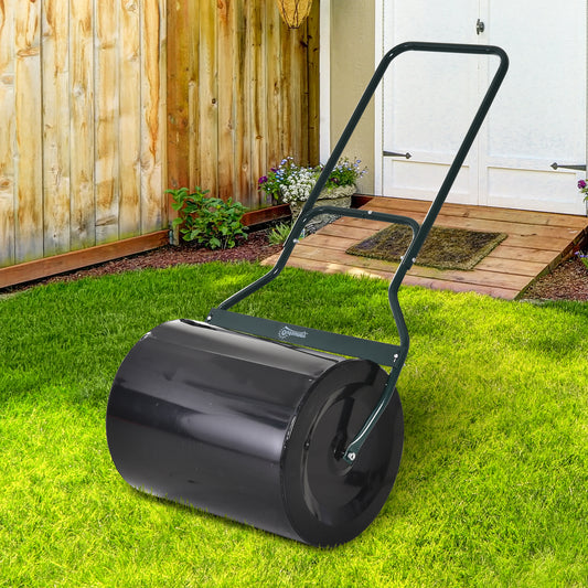 outsunny-50cm-steel-garden-lawn-roller-push-pull-w-fillable-cylinder-water-sand-plug-lawn-flatten-seed-sow-rolling-drum-w-handle