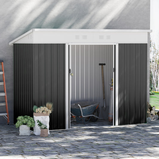outsunny-7-6-x-4-3ft-garden-storage-shed-w-sliding-door-ventilation-window-sloped-roof-gardening-tool-storage-dark-grey