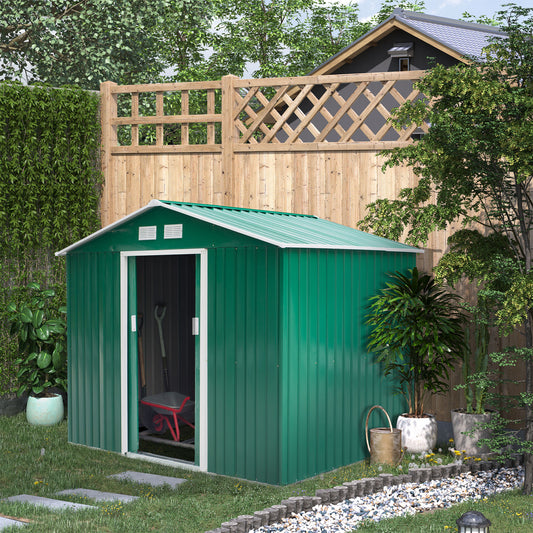 outsunny-lockable-garden-shed-large-patio-tool-metal-storage-building-foundation-sheds-box-outdoor-furniture-9-x-6-ft-green