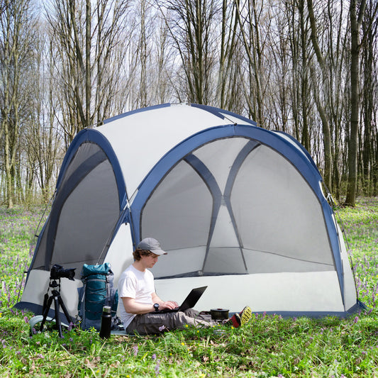 outsunny-dome-tent-for-6-8-person-camping-tent-with-4-zipped-mesh-doors-removable-polyester-cloth-lamp-hook-portable-carry-bag-white-and-blue