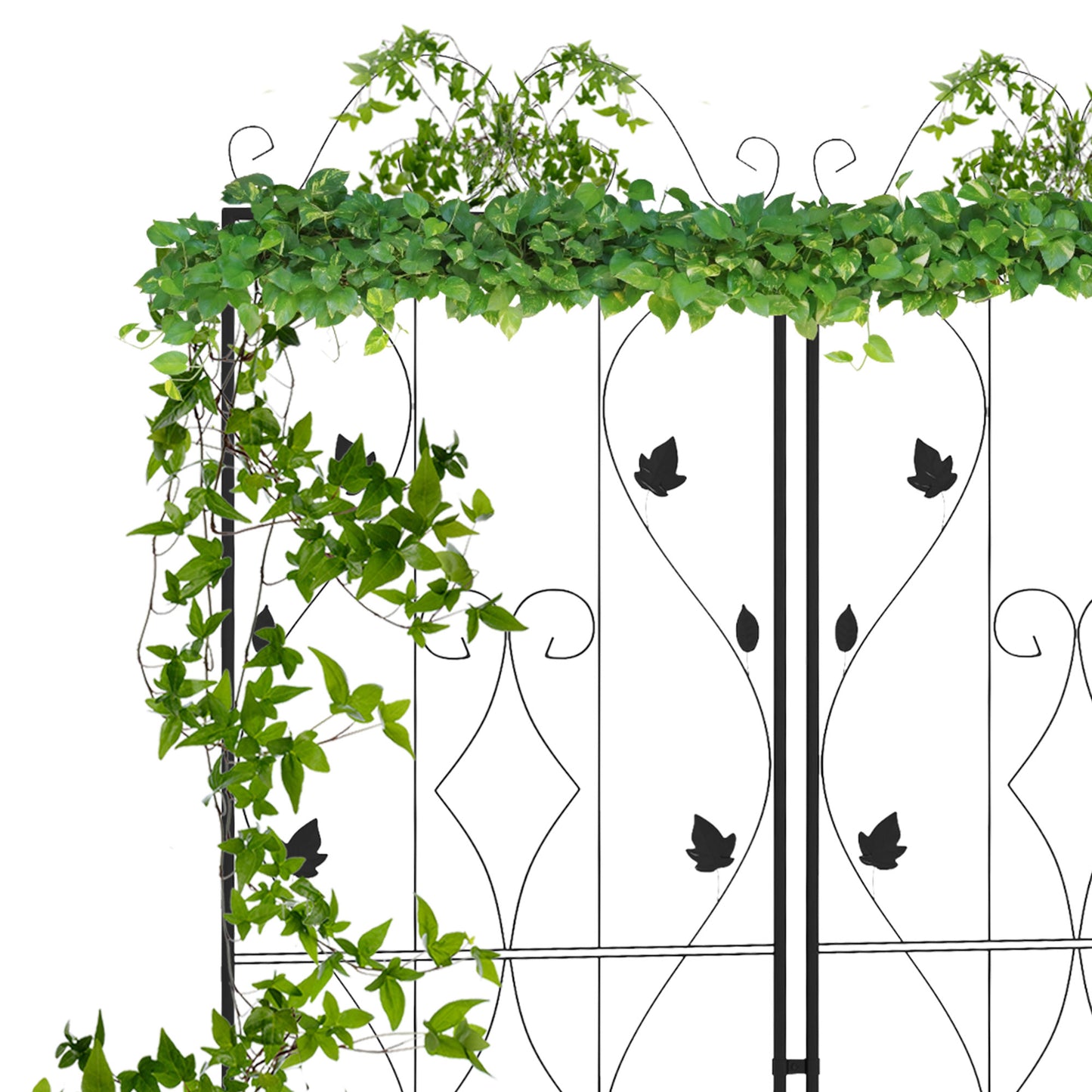 outsunny-metal-trellis-set-of-2-garden-trellis-for-climbing-plants-support-frames-leaf-design