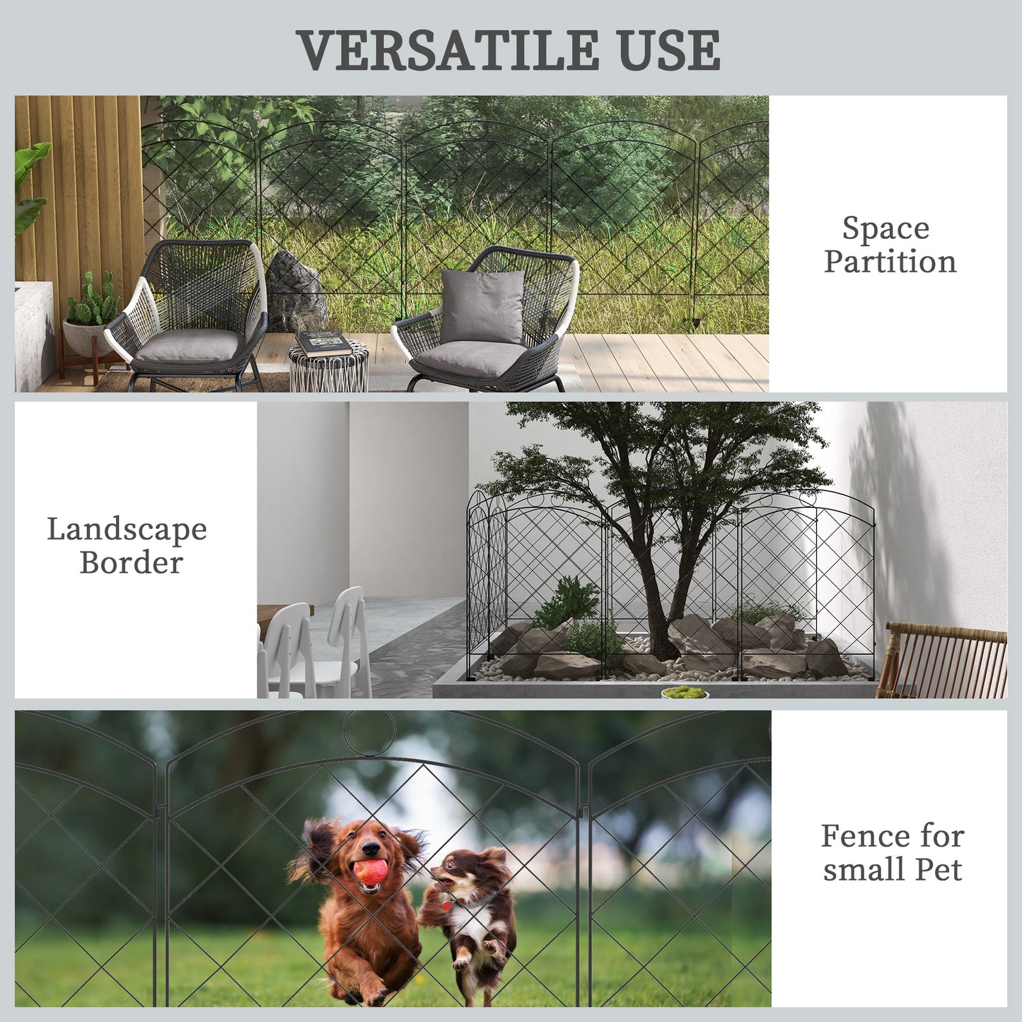 outsunny-steel-decorative-outdoor-picket-fence-panels-set-of-4-black