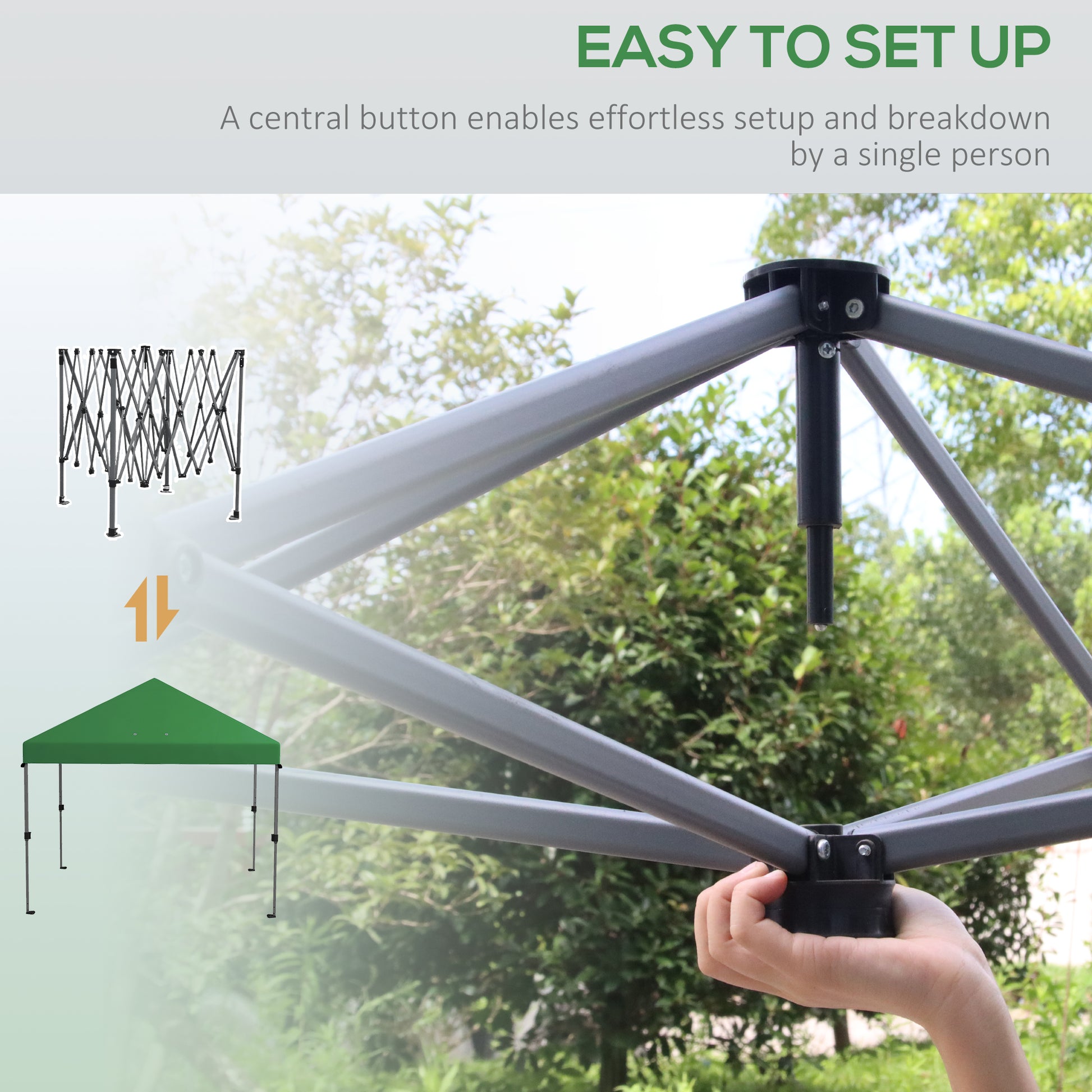 outsunny-3-x-3m-pop-up-gazebo-1-person-easy-up-marquee-party-tent-with-1-button-push-adjustable-straight-legs-wheeled-bag-stakes-ropes-sandbags-instant-shelter-green