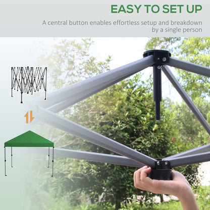 outsunny-3-x-3m-pop-up-gazebo-1-person-easy-up-marquee-party-tent-with-1-button-push-adjustable-straight-legs-wheeled-bag-stakes-ropes-sandbags-instant-shelter-green