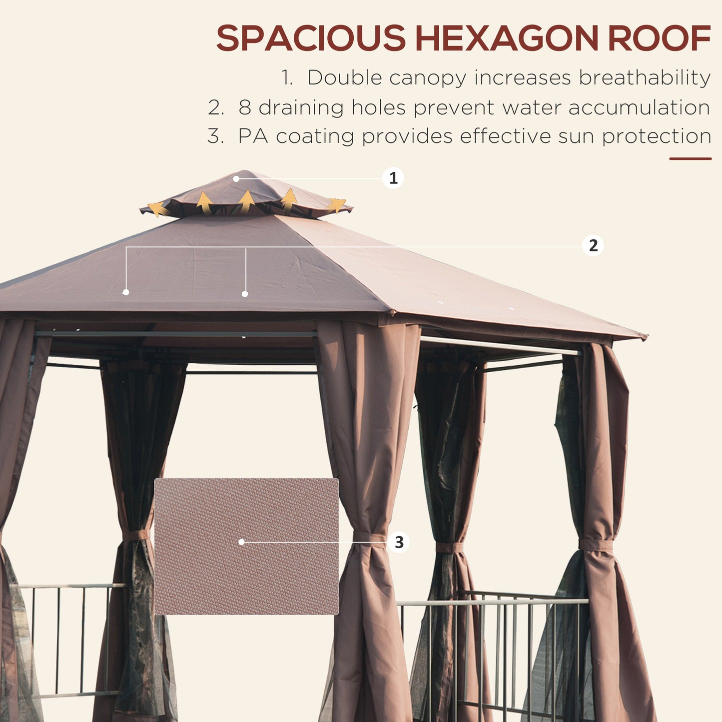 outsunny-hexagon-gazebo-patio-canopy-party-tent-outdoor-garden-shelter-w-2-tier-roof-side-panel-brown