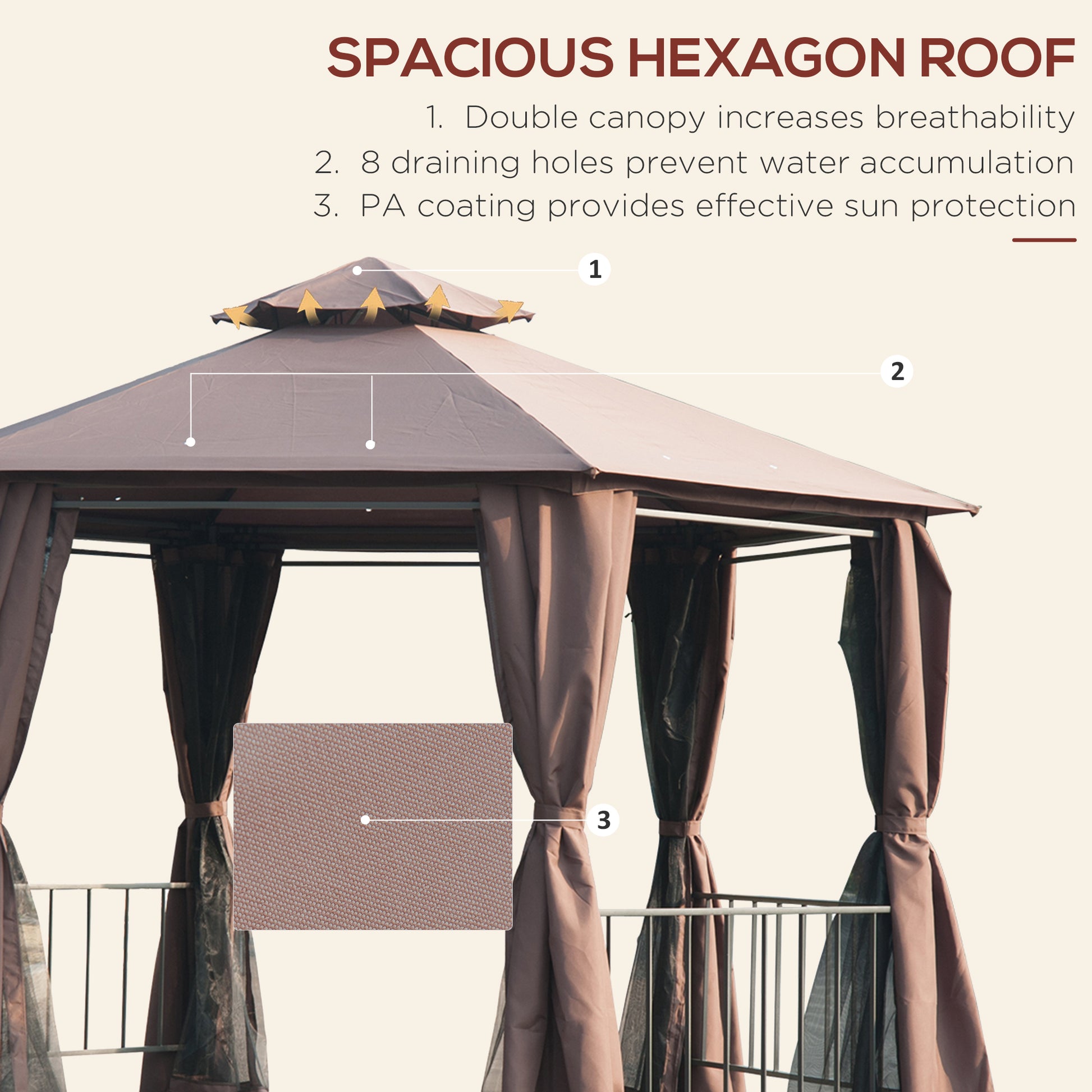 outsunny-hexagon-gazebo-patio-canopy-party-tent-outdoor-garden-shelter-w-2-tier-roof-side-panel-brown