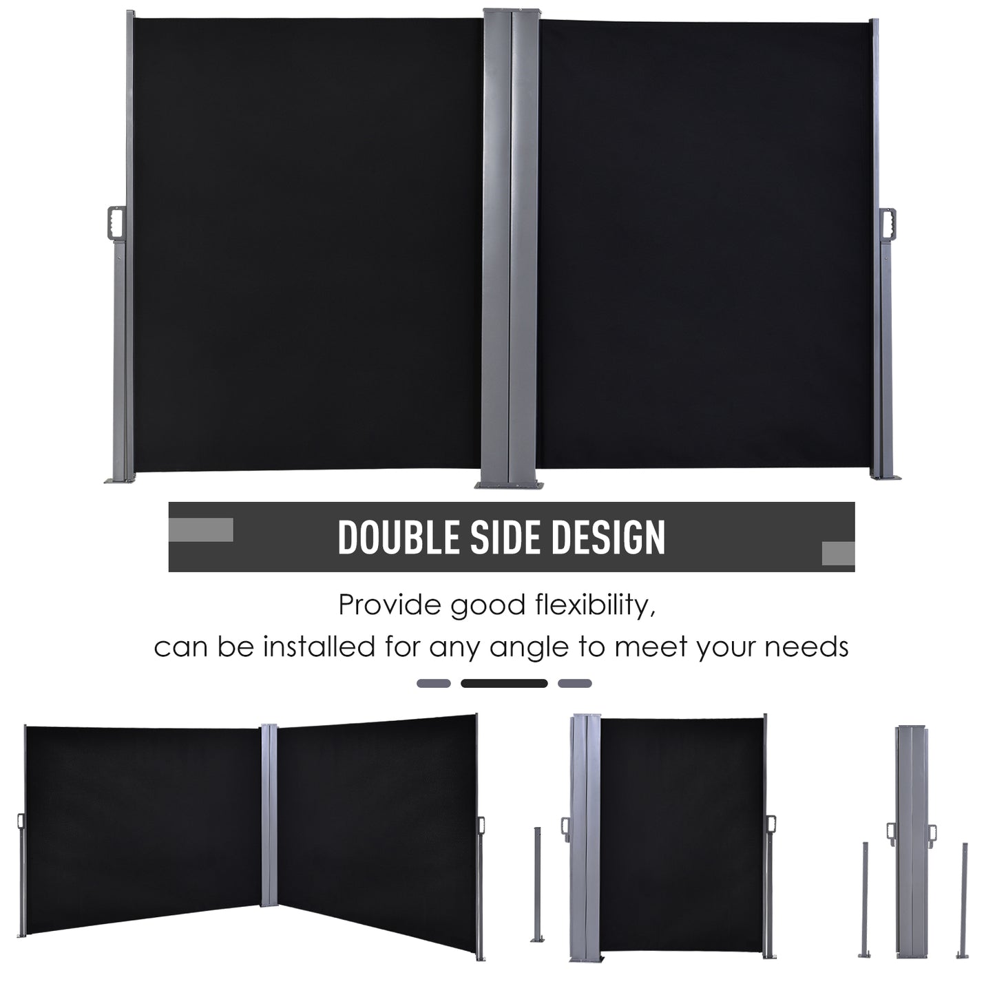 outsunny-6-x-1-6-m-double-canopy-pull-out-side-awning-sun-rain-outdoor-protection-w-steel-frame-retractable-garden-privacy-home-commercial-black