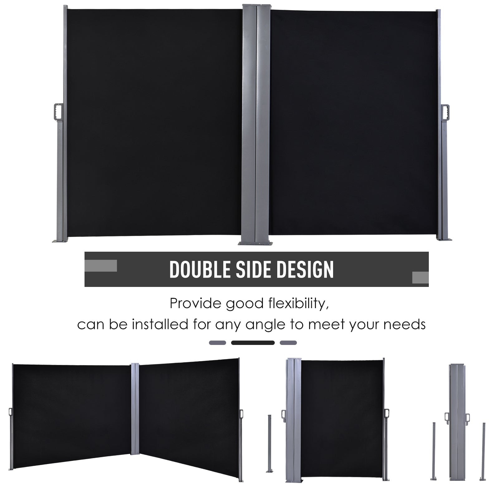outsunny-6-x-1-6-m-double-canopy-pull-out-side-awning-sun-rain-outdoor-protection-w-steel-frame-retractable-garden-privacy-home-commercial-black