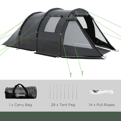 outsunny-3-4-man-tunnel-tent-two-room-camping-tent-with-windows-and-covers-portable-carry-bag-for-fishing-hiking-sports-festivals-black