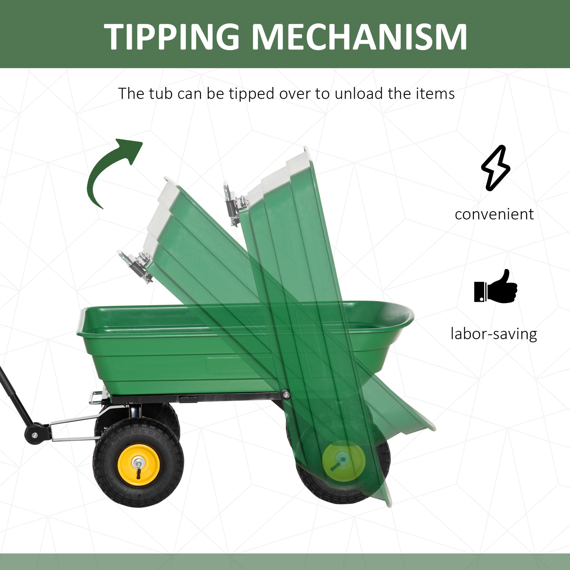 outsunny-75-litre-large-garden-cart-heavy-duty-4-wheel-trolley-dump-wheelbarrow-tipping-truck-trailer-green