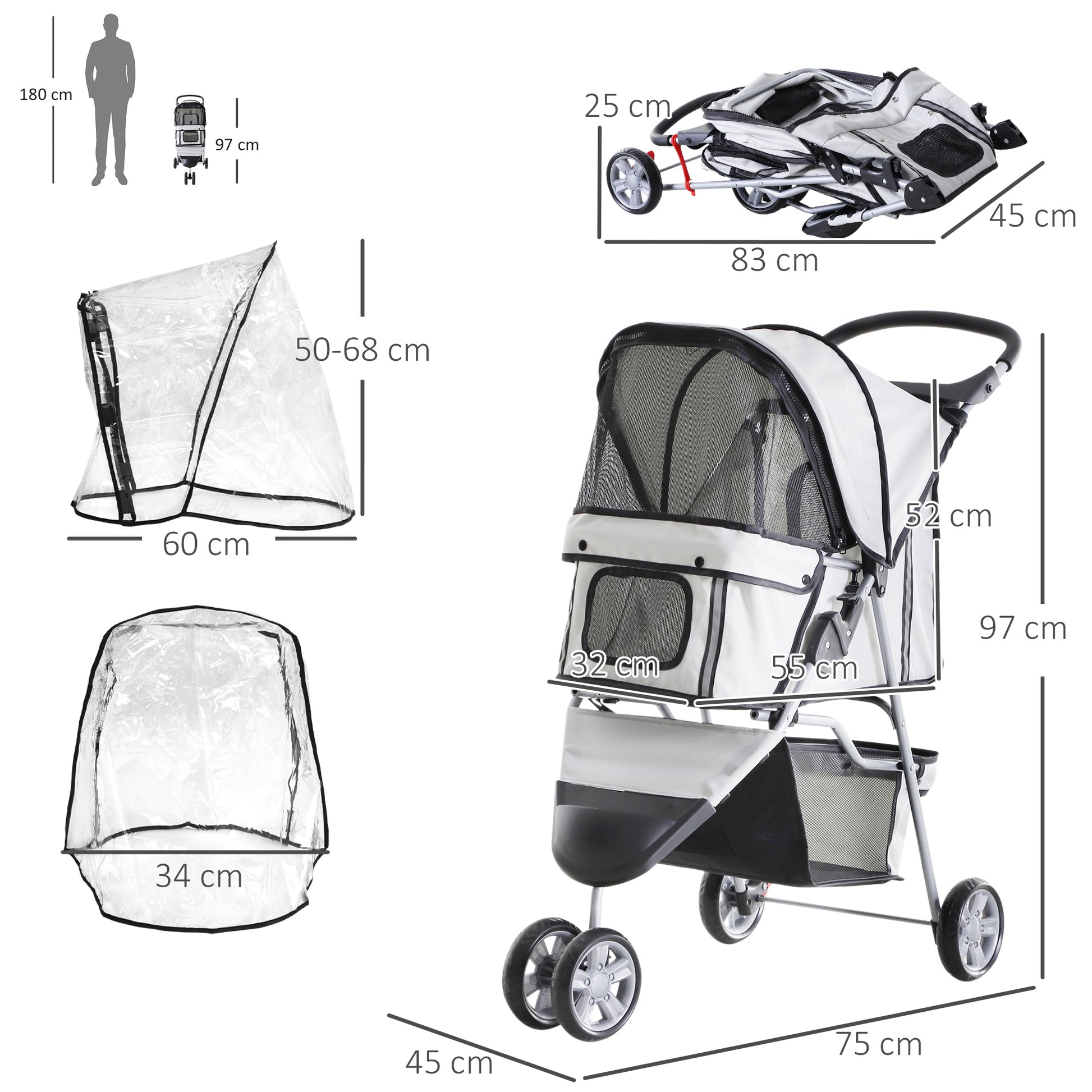 how to fold a pawhut dog stroller PawHut Dog Stroller with Cover for Small Miniature Dogs, Folding Cat P – GardenArch