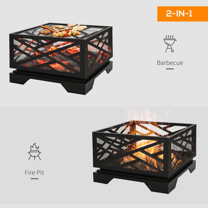 outsunny-66cm-2-in-1-square-fire-pit-metal-brazier-for-garden-patio-with-bbq-grill-shelf-spark-screen-cover-poker-black