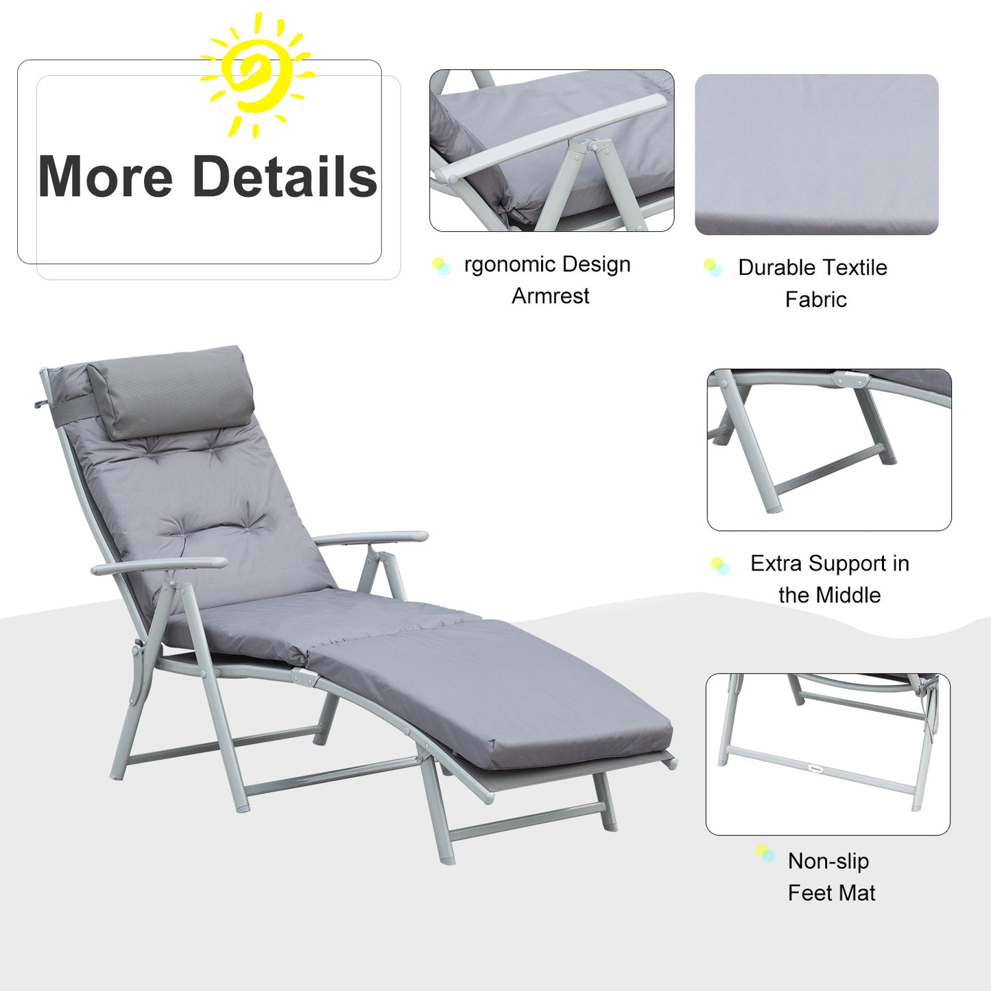outsunny-outdoor-patio-sun-lounger-garden-texteline-foldable-reclining-chair-pillow-adjustable-recliner-with-cushion-grey