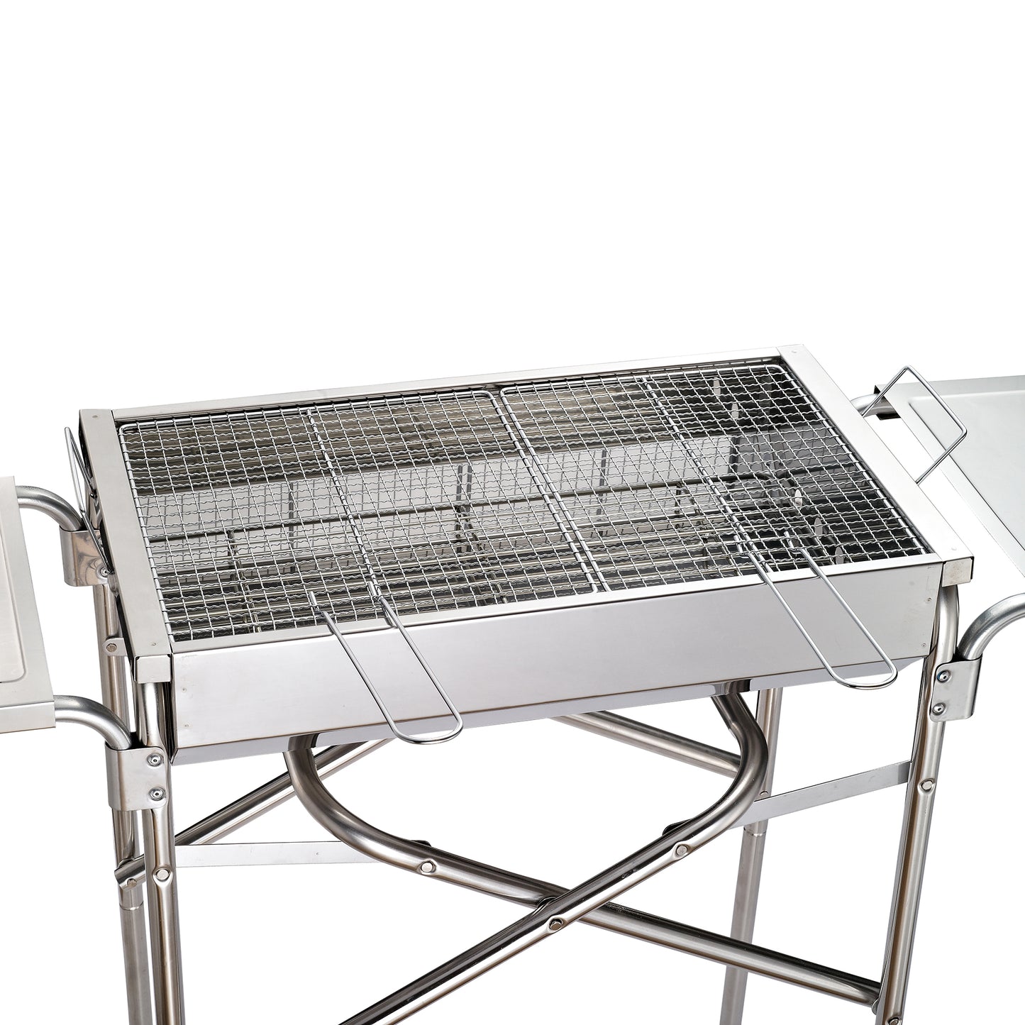 outsunny-folding-barbecue-grill-garden-rectangular-stainless-steel-bbq-w-adjustable-legs-bbq-grates-frying-plate-and-non-stick-pan-silver