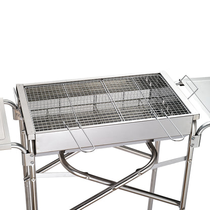 outsunny-folding-barbecue-grill-garden-rectangular-stainless-steel-bbq-w-adjustable-legs-bbq-grates-frying-plate-and-non-stick-pan-silver
