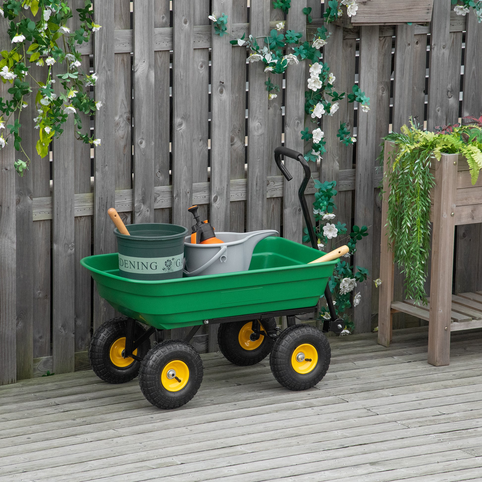 outsunny-75-litre-large-garden-cart-heavy-duty-4-wheel-trolley-dump-wheelbarrow-tipping-truck-trailer-green