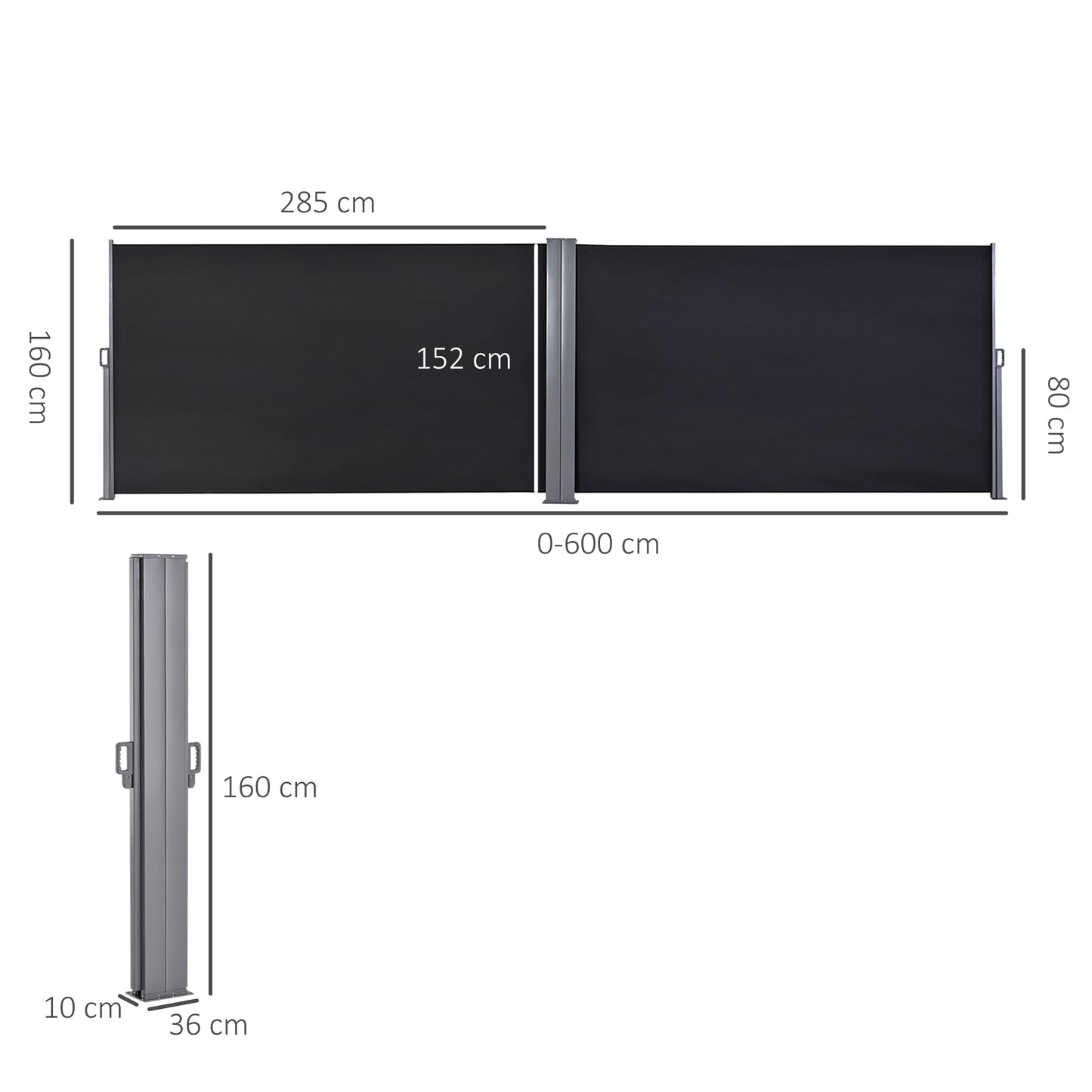 outsunny-6-x-1-6-m-double-canopy-pull-out-side-awning-sun-rain-outdoor-protection-w-steel-frame-retractable-garden-privacy-home-commercial-dark-grey