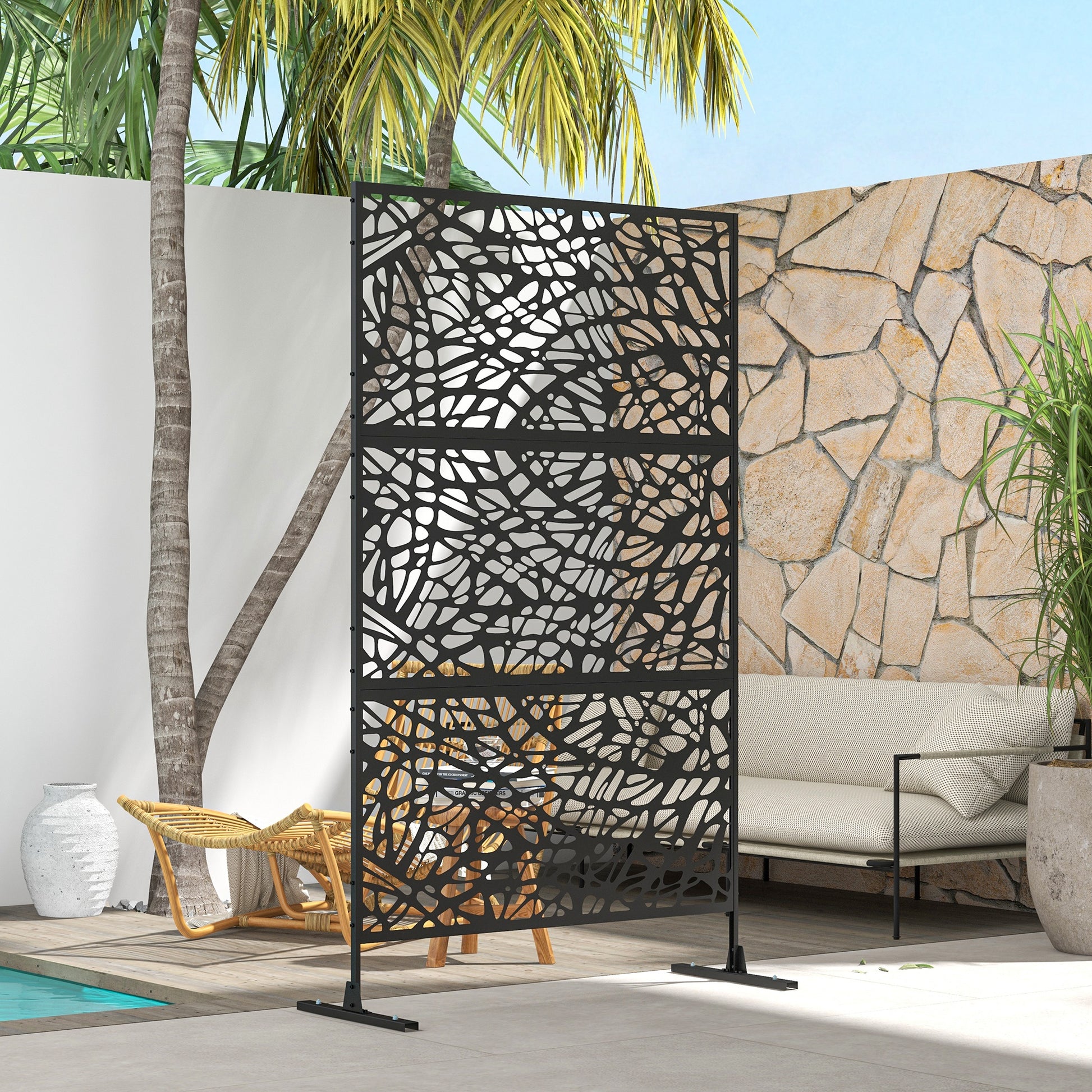 outsunny-metal-decorative-privacy-screen-outdoor-divider-black-twisted-lines