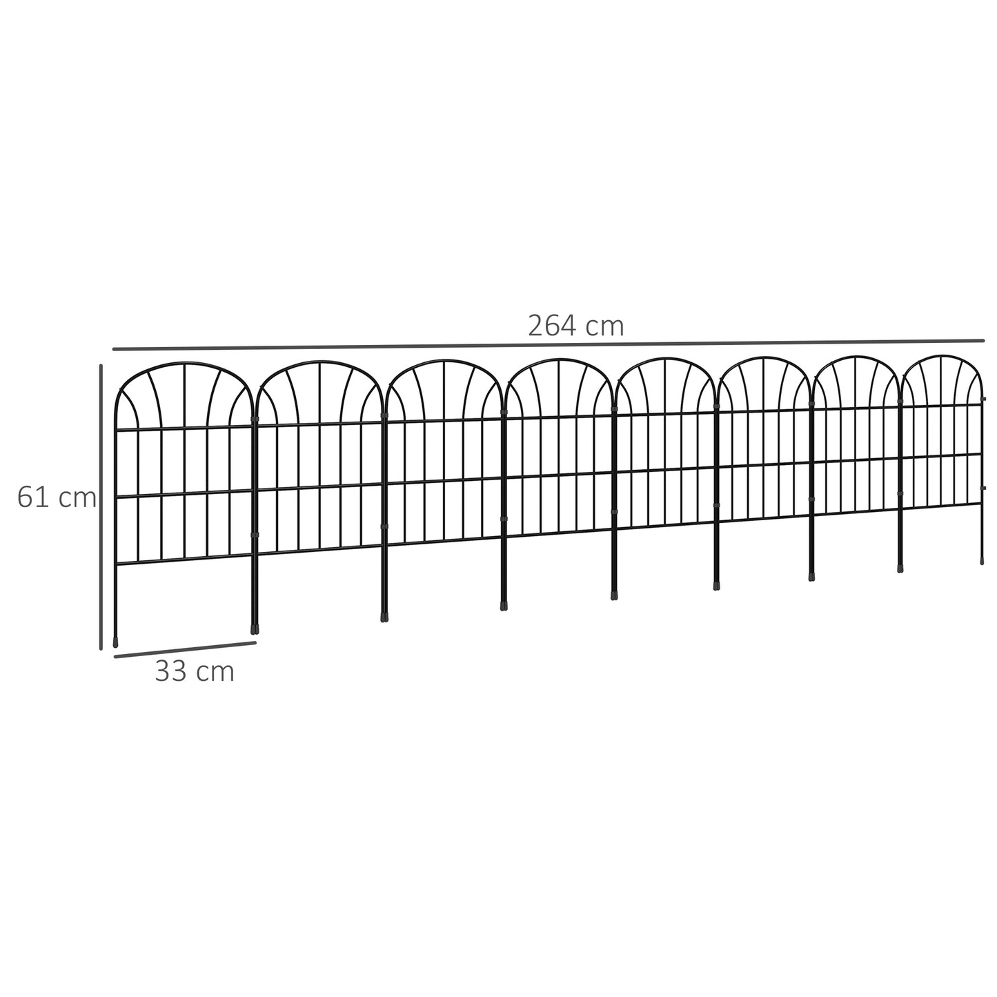 outsunny-metal-decorative-outdoor-picket-fence-panels-set-of-8-black