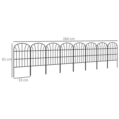 outsunny-metal-decorative-outdoor-picket-fence-panels-set-of-8-black